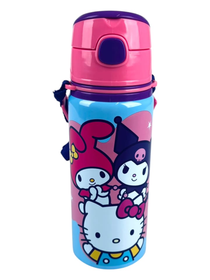 

Алюминиевая бутылка для воды Hello Kitty объемом 600 мл с откидной крышкой и ремешком для переноски, розового цвета