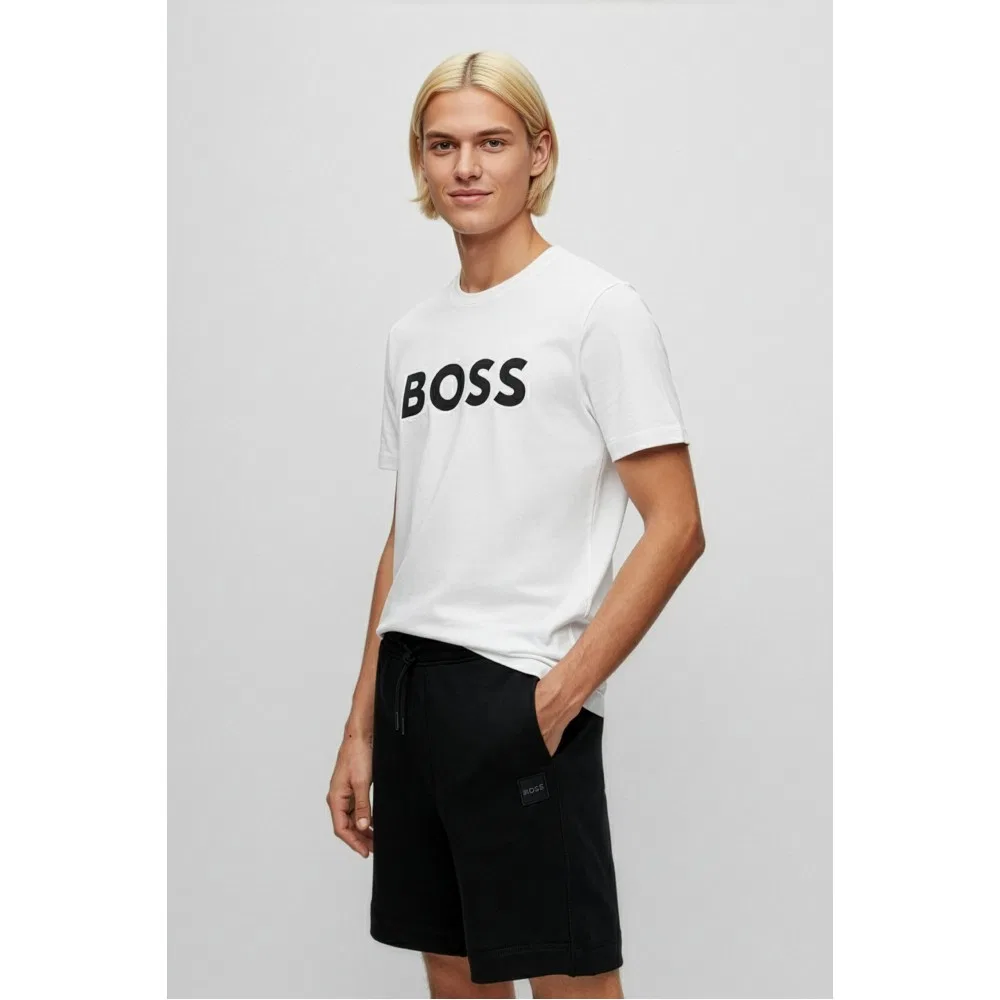 Мужская футболка с большим логотипом белая от Boss