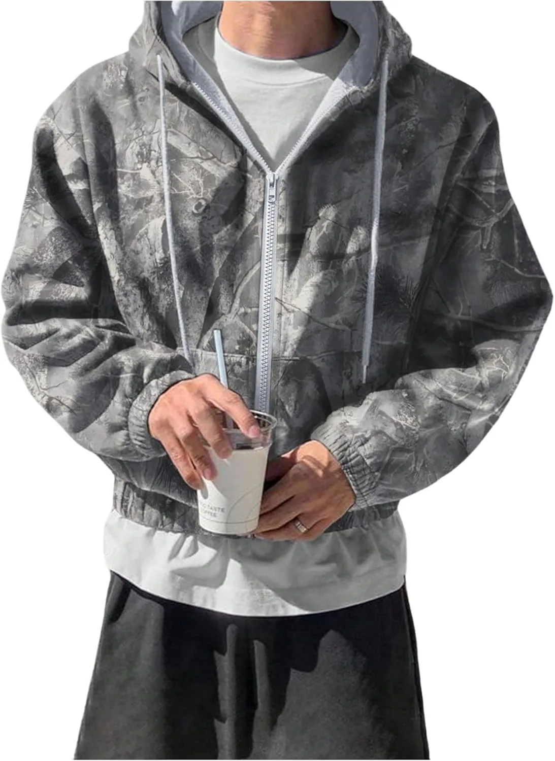 

Мужская камуфляжная легкая укороченная худи с молнией и длинными рукавами RoseSeek