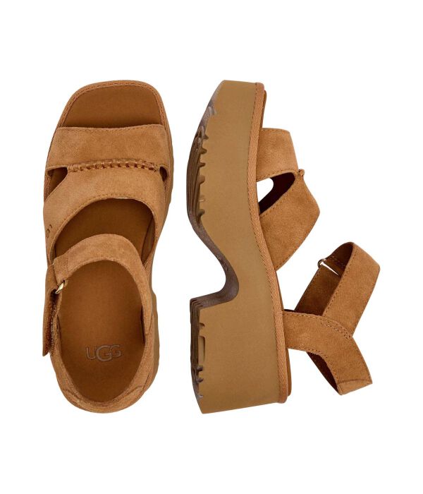 Кожаные сандалии с ремешком на щиколотке новой высоты Ugg, коричневый — фото 4