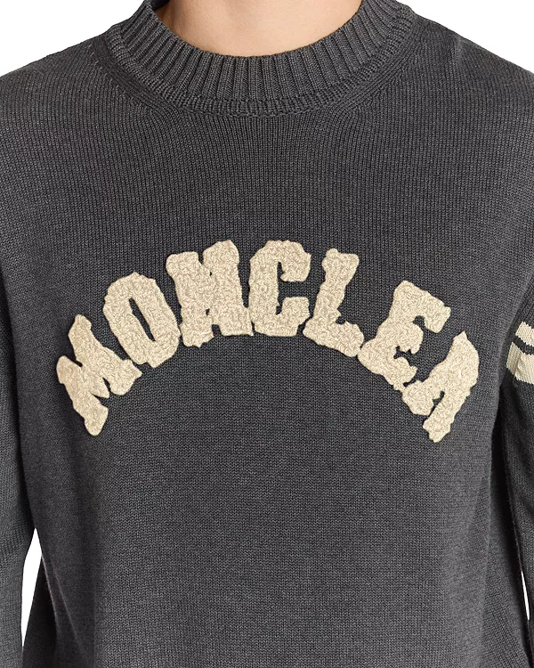 Свитер с логотипом из ворсистой синели Moncler, серый — фото 4