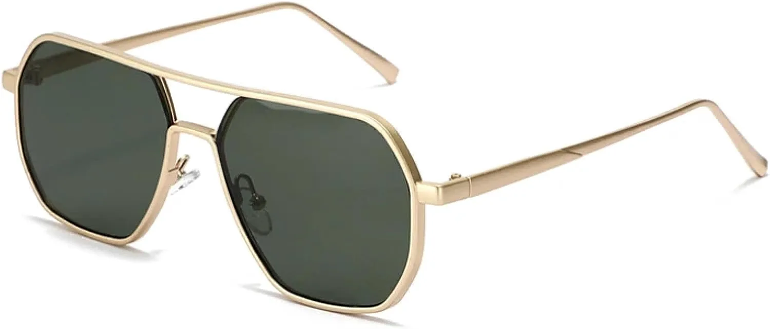 

Ретро металлические многоугольные солнцезащитные очки с двойной перемычкой для женщин и мужчин с защитой от УФ-излучения UV400 HHZZYVY, Golden Dark Green