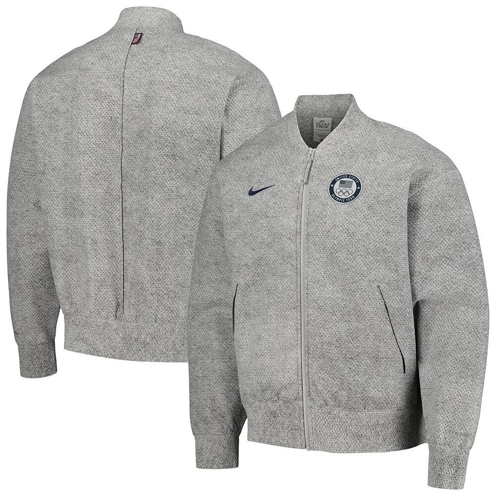 Мужская серая куртка с молнией во всю длину Nike Team USA 2024 для летних Олимпийских игр Media Day, цвет Usa Grey — фото 2