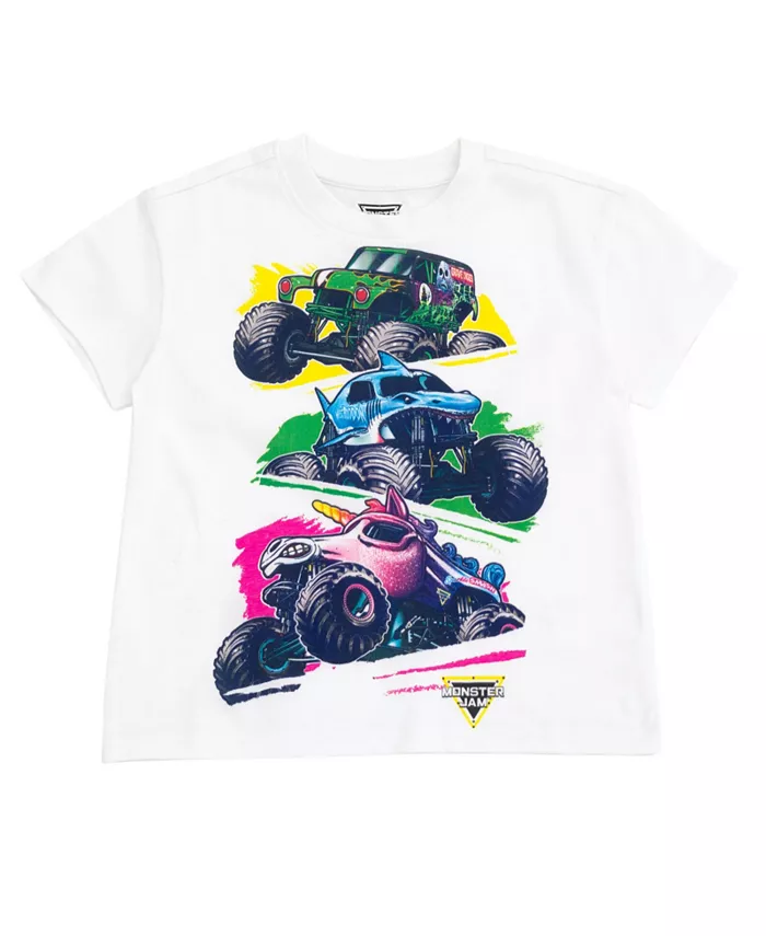 Комплект для девочек: футболка с удлиненными плечами и велосипедки Monster Jam, белый — фото 3