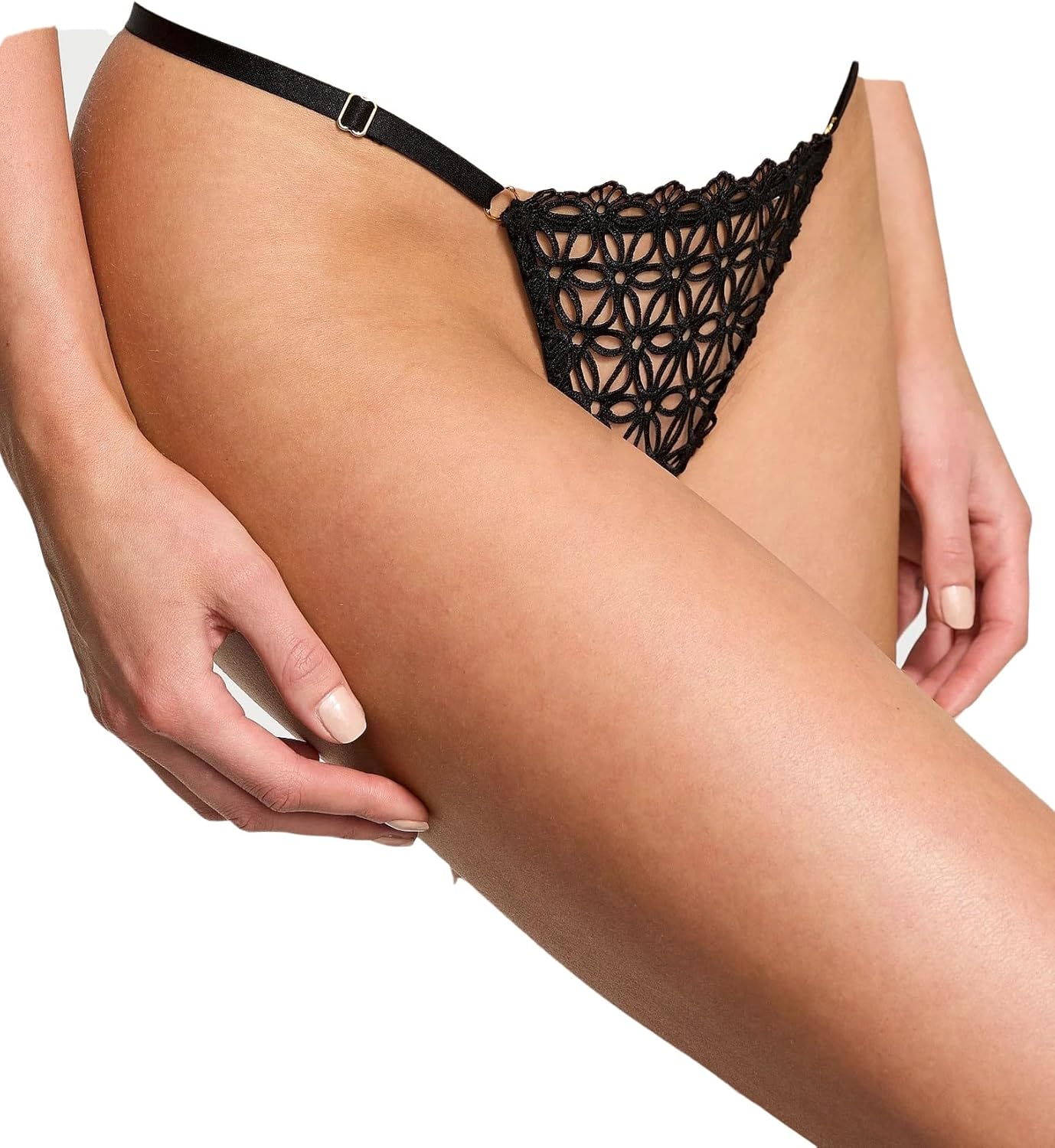 Трусики Victoria's Very Sexy Geo Daisy Lace Adjustable V-String, цвет Black, новые Victoria's Secret — фото 4