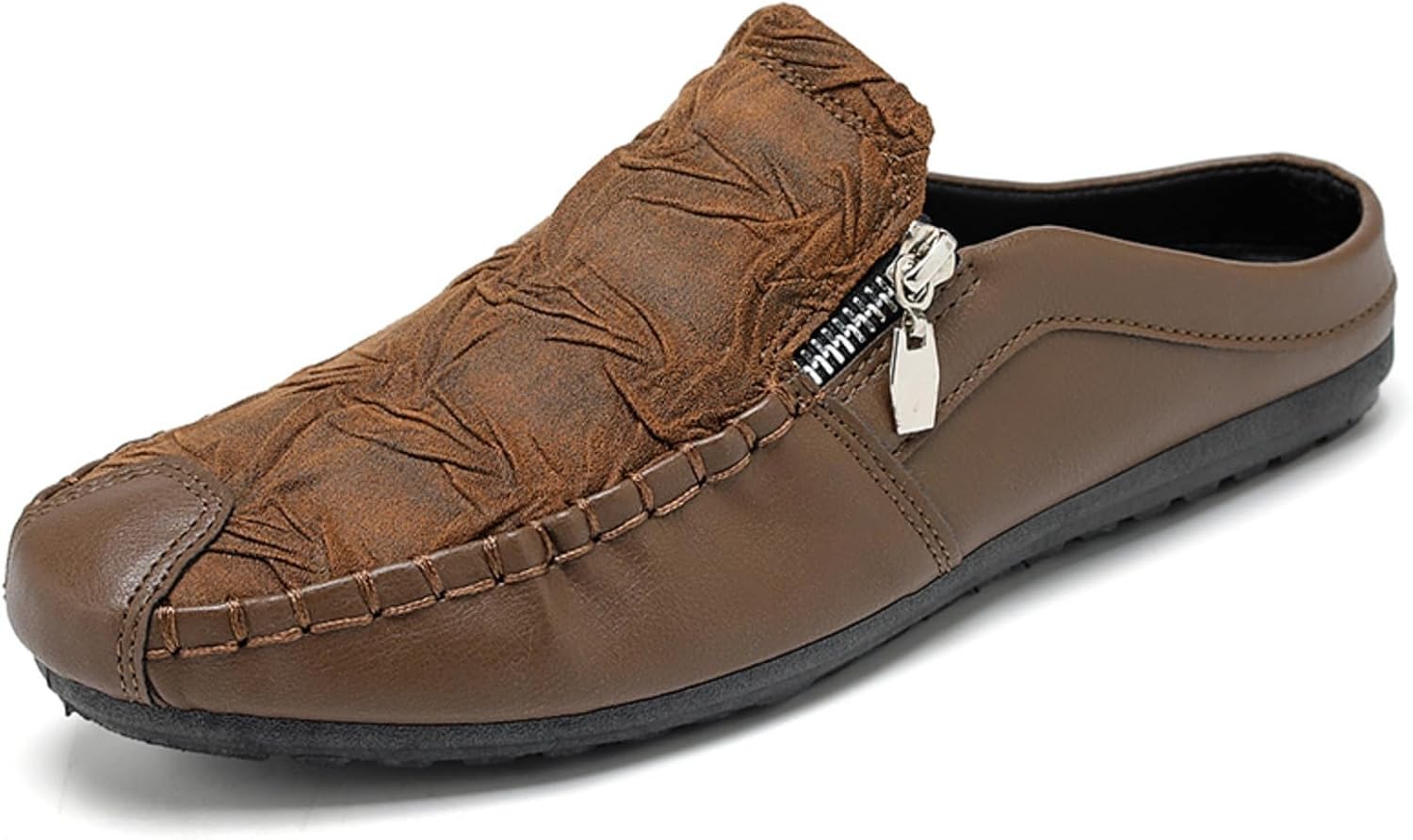 

Мужские лоферы однотонные - слипоны с молнией и декоративной строчкой, легкая подошва с противоскользящим эффектом, идеально подходят для вечеринок и повседневной стильной носки Aokisx, коричневый