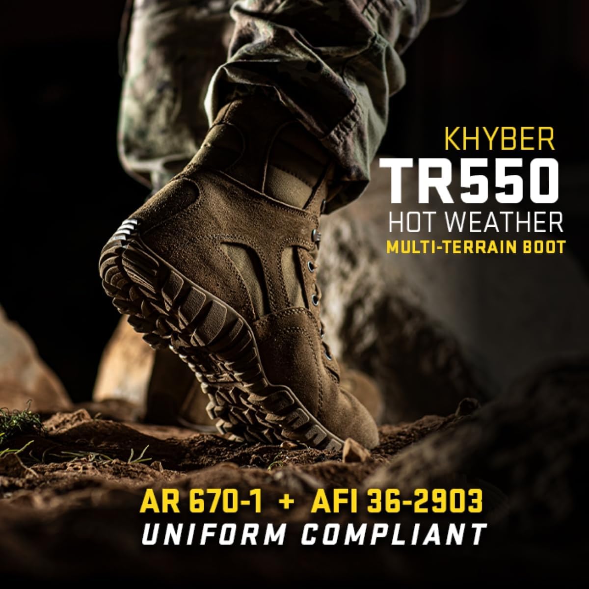 Ботинки Belleville Khyber TR550 для боя - Тактическая обувь с тягой - Совместимые с AR 670-1 ботинки - Военная обувь с ортопедической поддержкой - Натуральная кожа крупного рогатого скота - Технология отвода влаги, Coyote — фото 2
