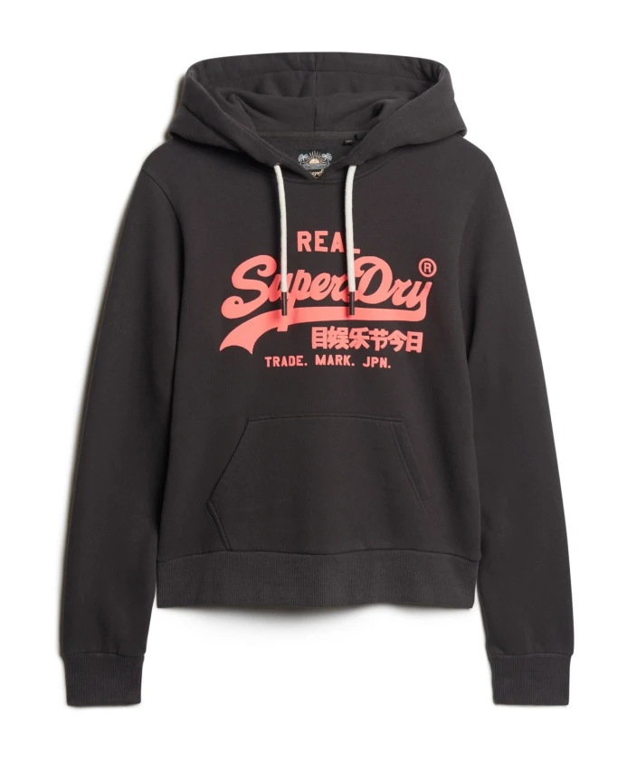 

Хлопковая толстовка с неоновым принтом, черная Superdry, черный