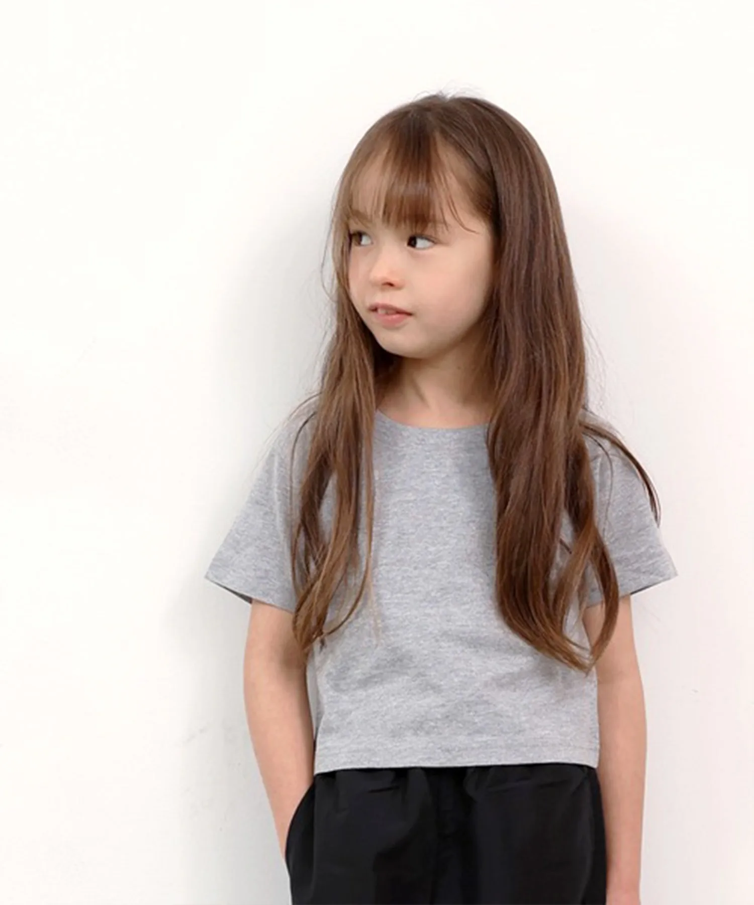 Детская футболка короткая из хлопка ZI-ON Muji Chibi T-shirt серый меланж