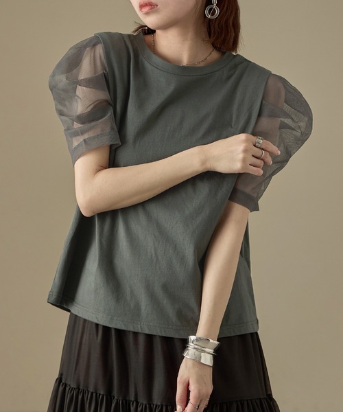 

Футболка с пышными рукавами из тюля и эффектными плечами, бренд Fashion Letter