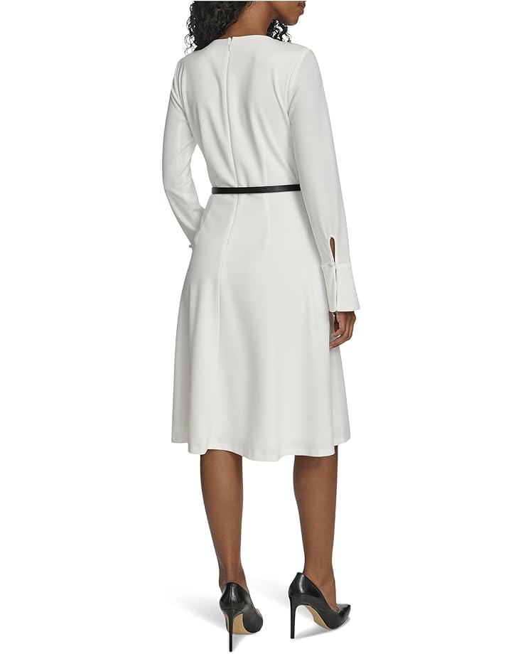 Женское платье Calvin Klein Long Sleeve Scuba Crepe Belted Alne, Cream — фото 3