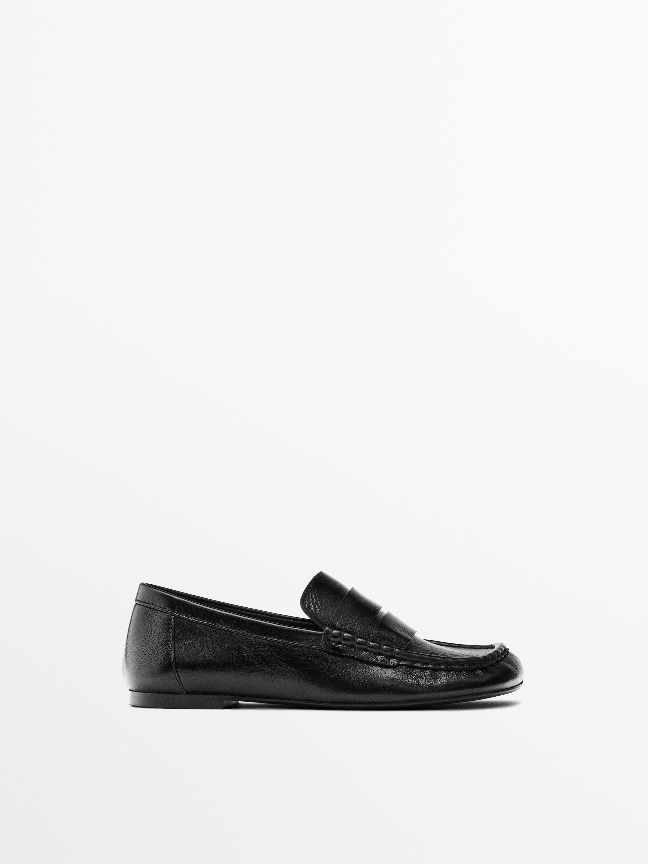 Кожаные мокасины с пенни-ремешком Massimo Dutti, черный