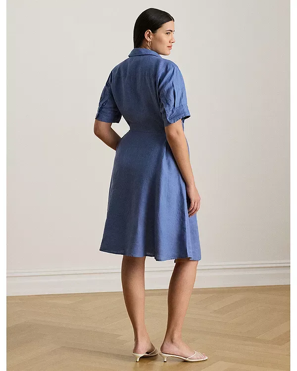 Платье-Рубашка из льна с завязками спереди Ralph Lauren, Blue — фото 3