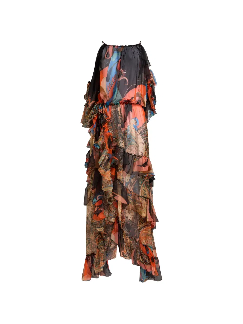 Платье-макси с оборками Etro, черный