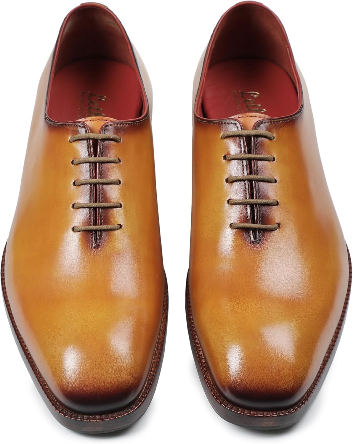 Мужские классические туфли Oxford Lethato Handcrafted из натуральной кожи на шнуровке, золотой — фото 4
