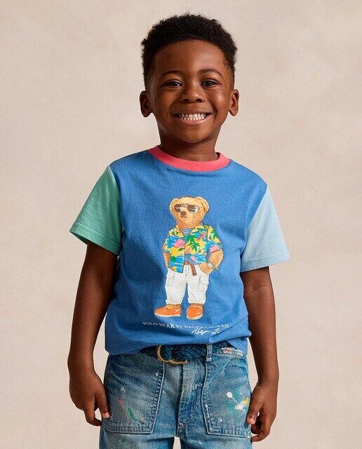 

Хлопковая футболка для мальчика с мишкой-поло Polo Ralph Lauren, синий