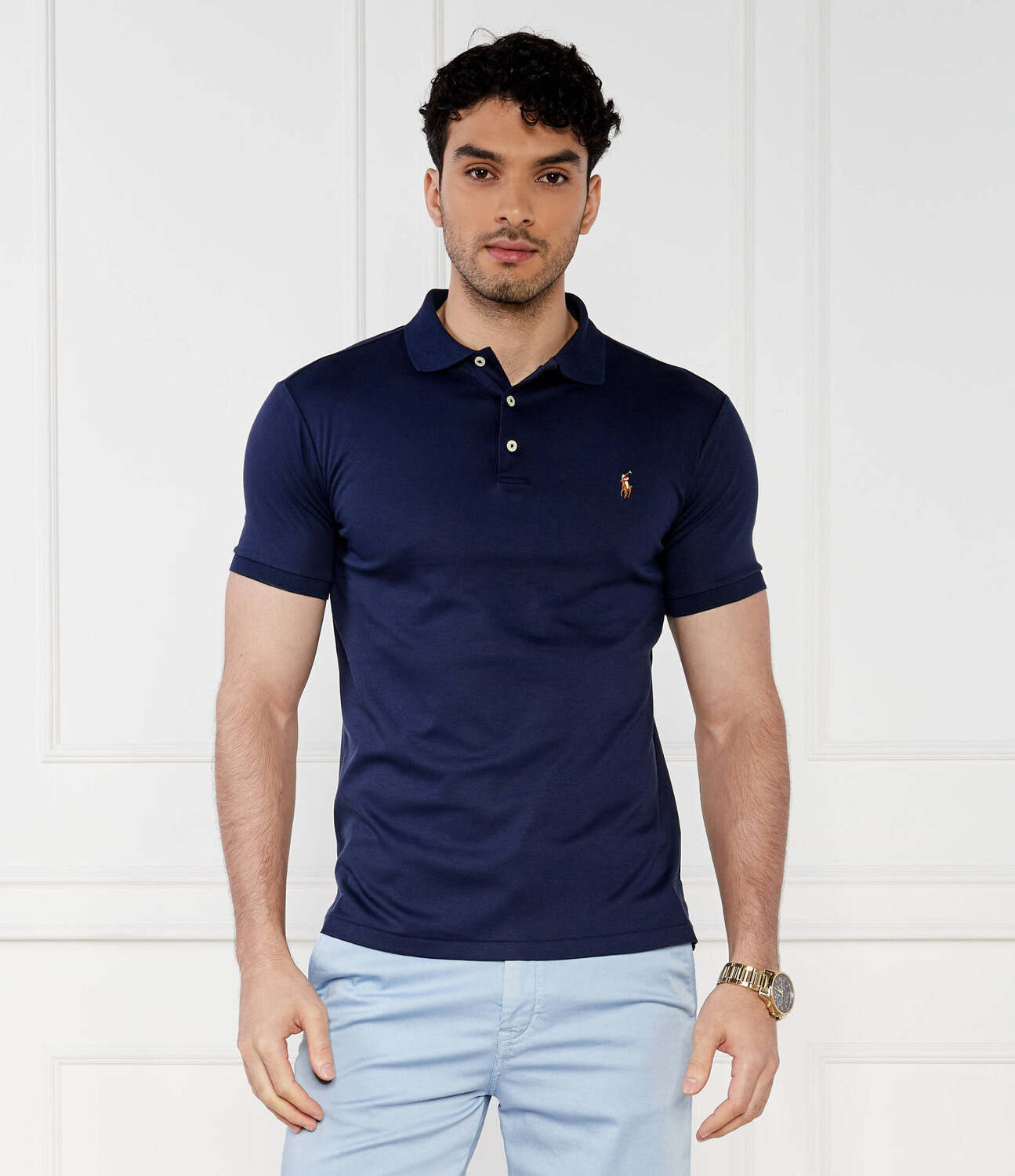 Поло Slim Fit Polo Ralph Lauren, темно-синее — фото 3