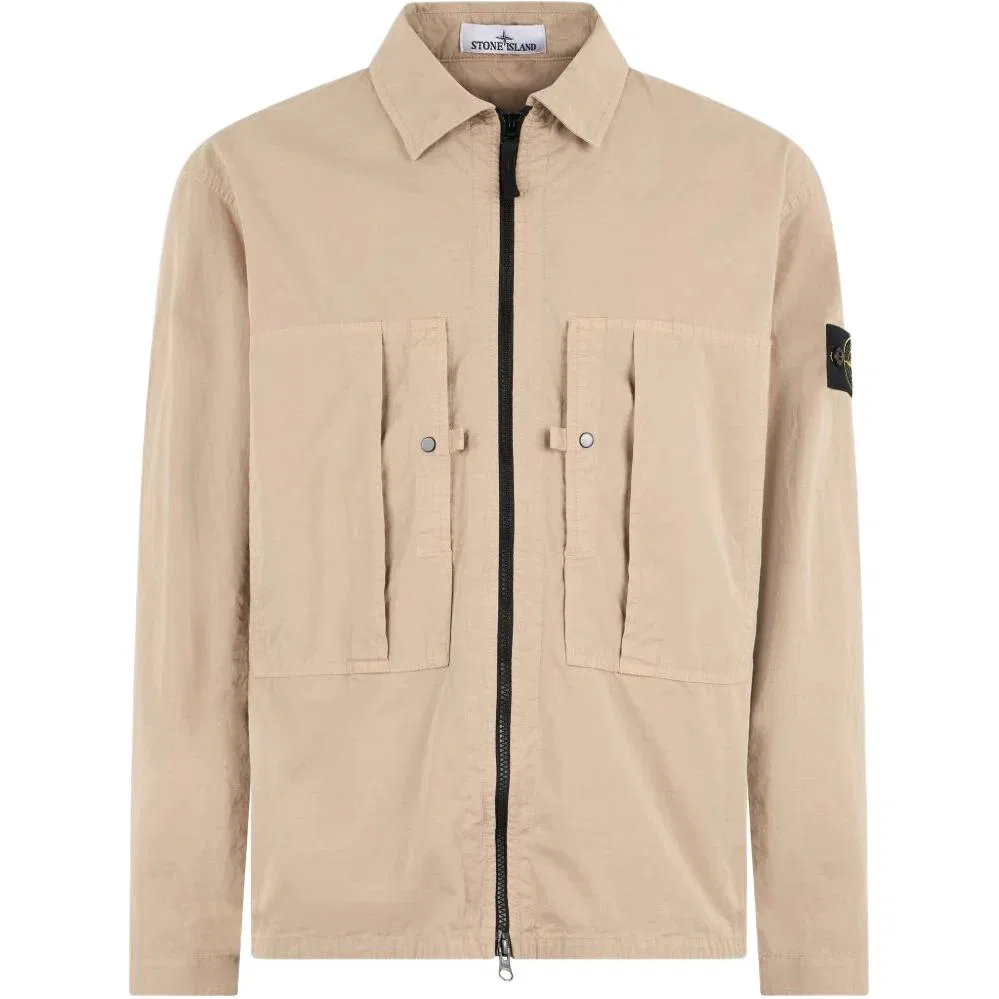 Овершерт на молнии с патчем Stone Island бежевый