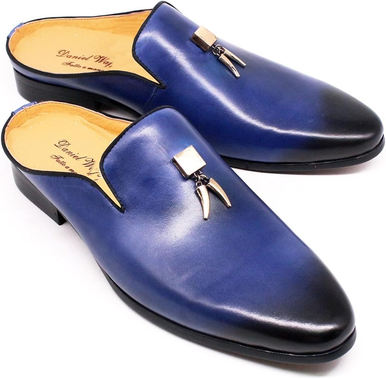 

Мужские сабо Santimon из натуральной кожи - беззадние лоферы ручной работы с металлической подвеской-кистью, повседневные тапочки для вечеринок, свадеб и ежедневной носки, синий