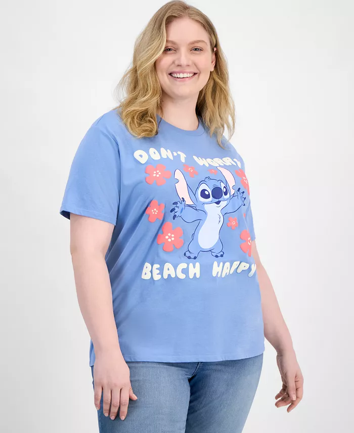 

Модная футболка с принтом Stitch Beach Happy для полных Disney, синий