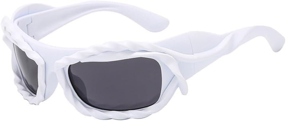 

Уникальные хип-хоп солнцезащитные очки 2027 года для женщин и мужчин, спортивные солнцезащитные очки с витой формой, женские праздничные очки, серебристые ретро-очки MTZJH, White Gray