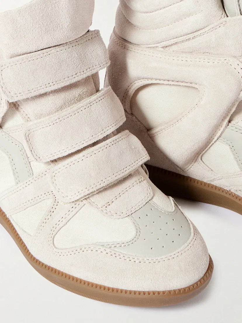 Кроссовки на танкетке Bekett из кожи и замши ISABEL MARANT, бежевый — фото 4