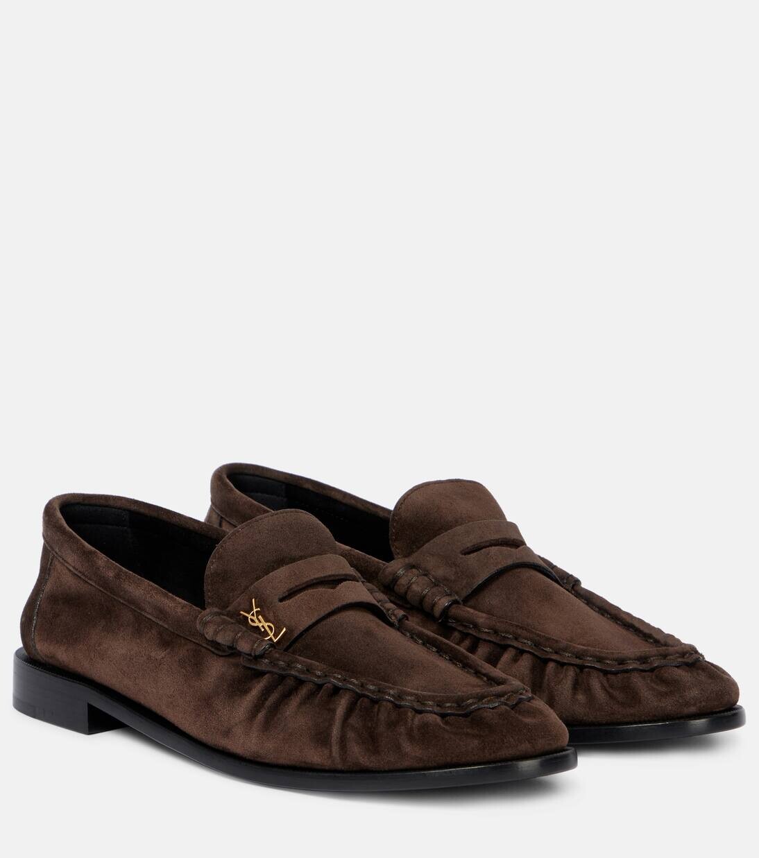 Замшевые пенни-лоферы Le Loafer Saint Laurent, цвет dark chocolate