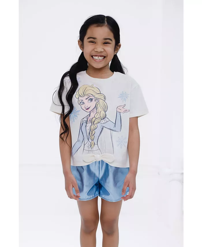 Детский комплект из футболки и шорт Disney Queen Elsa для девочек Frozen, белый — фото 2