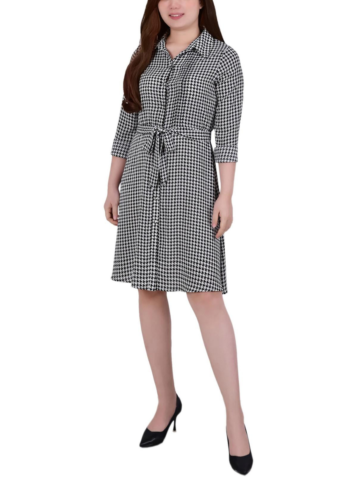 

Короткое женское платье-рубашка Petites NY Collection, цвет black white houndstooth