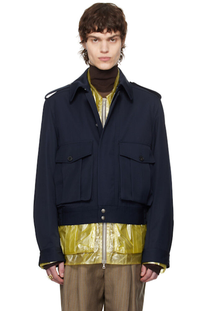 

Куртка из темно-синего шерстяного габардина Dries Van Noten