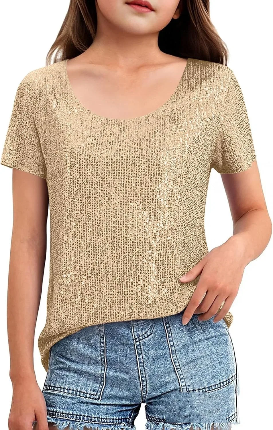 Футболка с пайетками и бисером, Gold