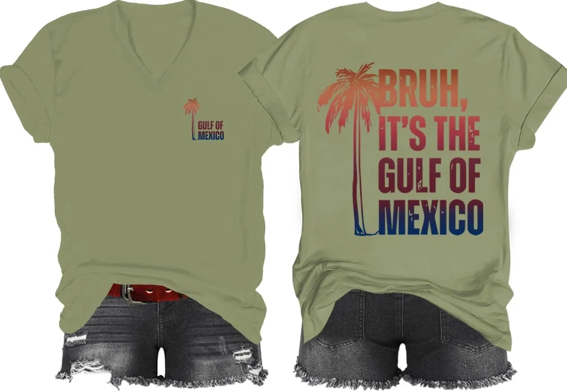 Футболка «Bruh It's The Gulf of Mexico», футболка с V-образным вырезом «Bruh Its The Gulf of Mexico», классическая футболка унисекс с графическим принтом