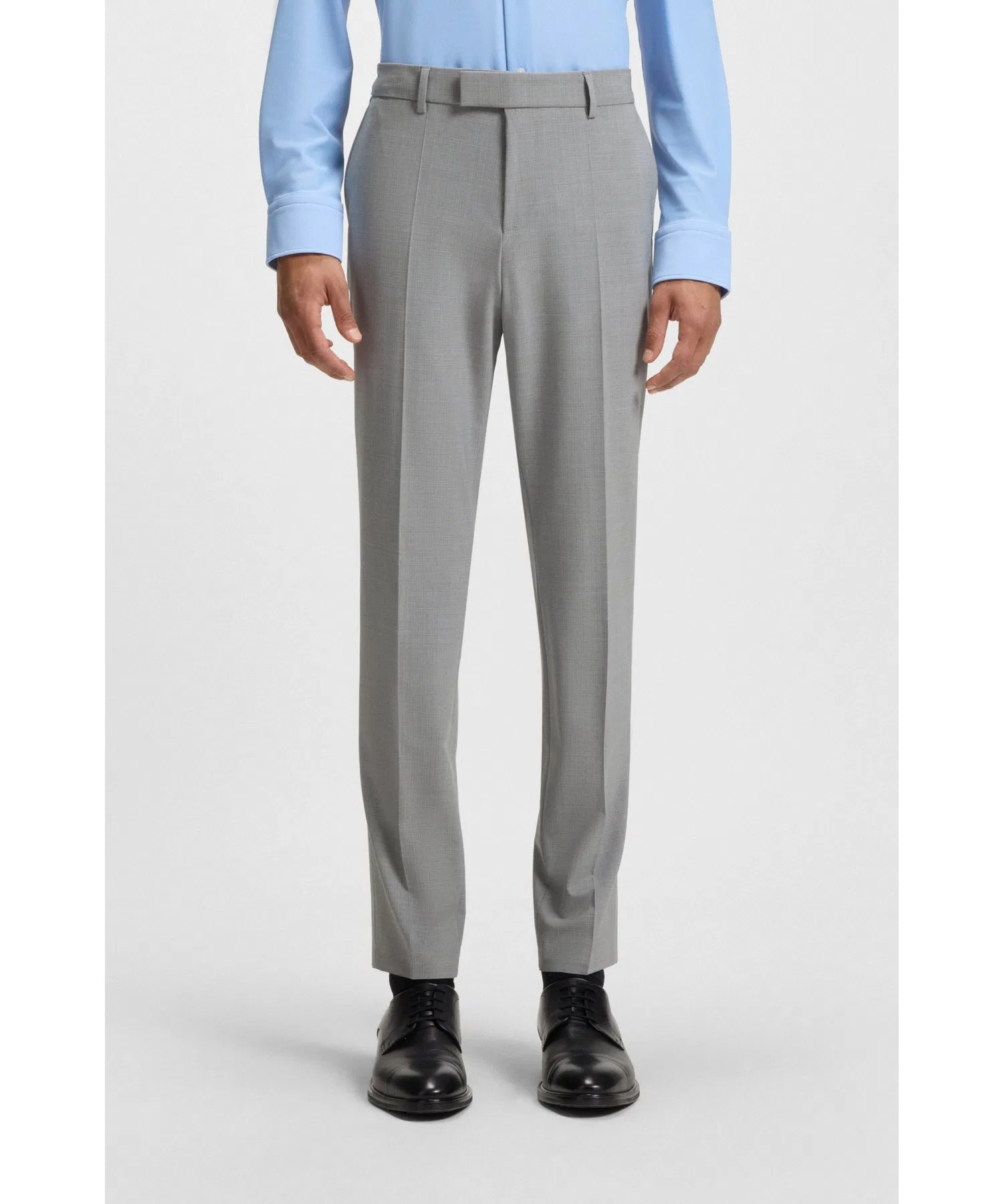 Мужские брюки BOSS Slim Fit с микрорисунком из стрейч-ткани серые