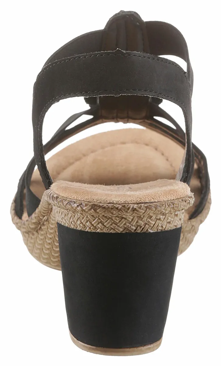 Сандалии Rieker, летние туфли, босоножки, каблук-платформа, декорированные стразами, черный — фото 2