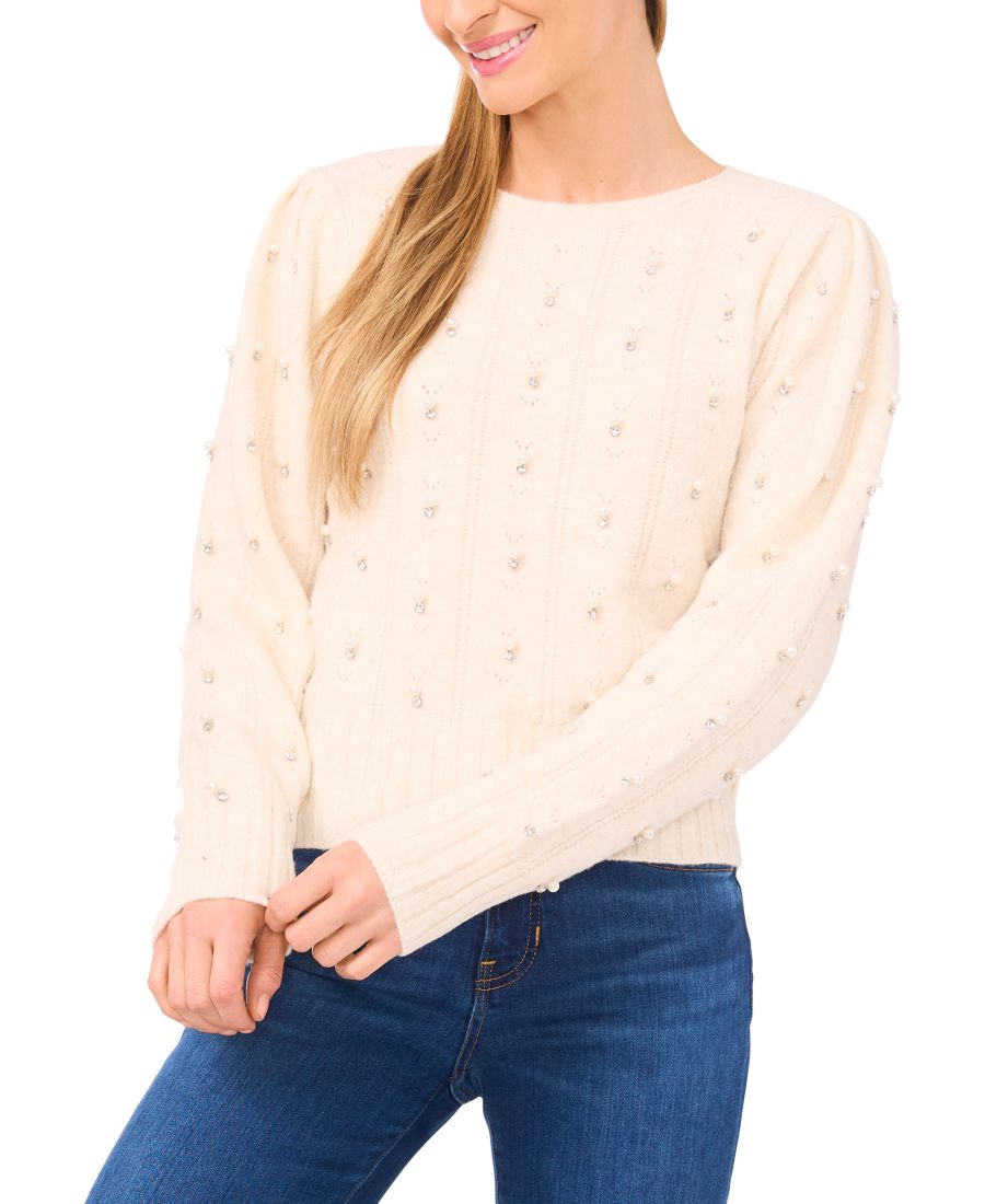 

Женский свитер с длинными рукавами, украшенный вышивкой по всей поверхности CeCe, Buttercream