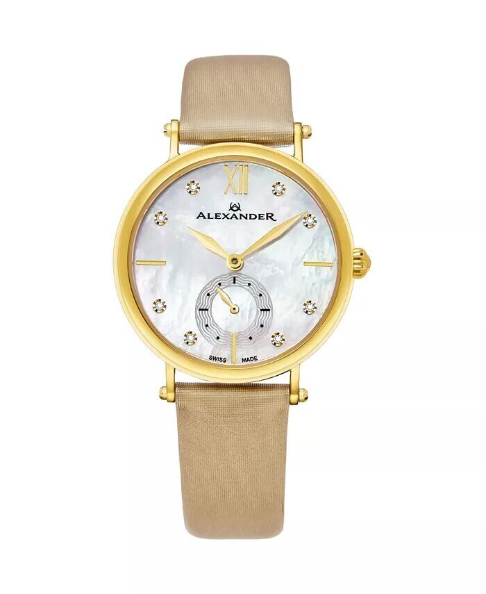 

Часы Alexander AD201-02, женские кварцевые часы с малой секундной стрелкой, корпус из нержавеющей стали цвета желтого золота на золотом атласном ремешке Stuhrling