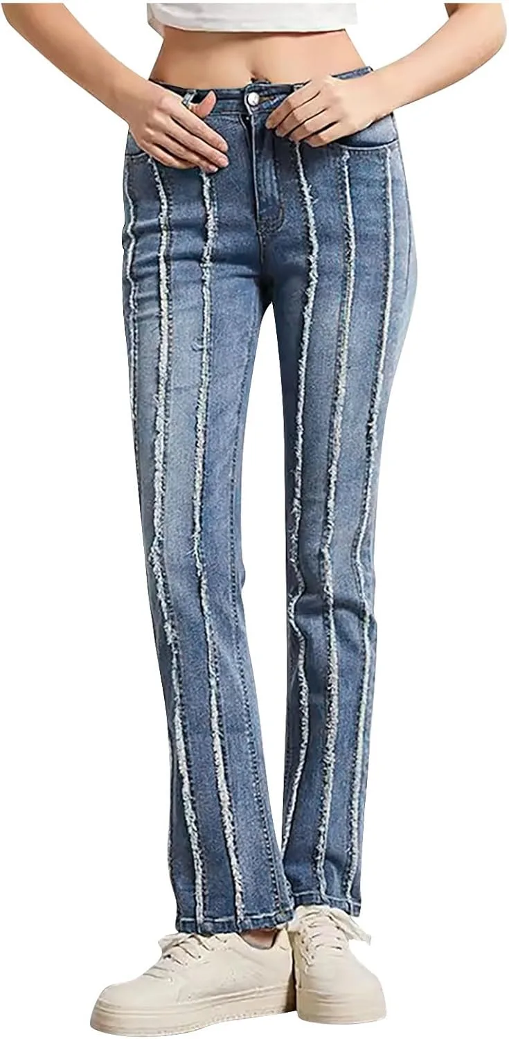 Женские джинсы High WAIS Flare Jean с эффектом стретч и потертостями