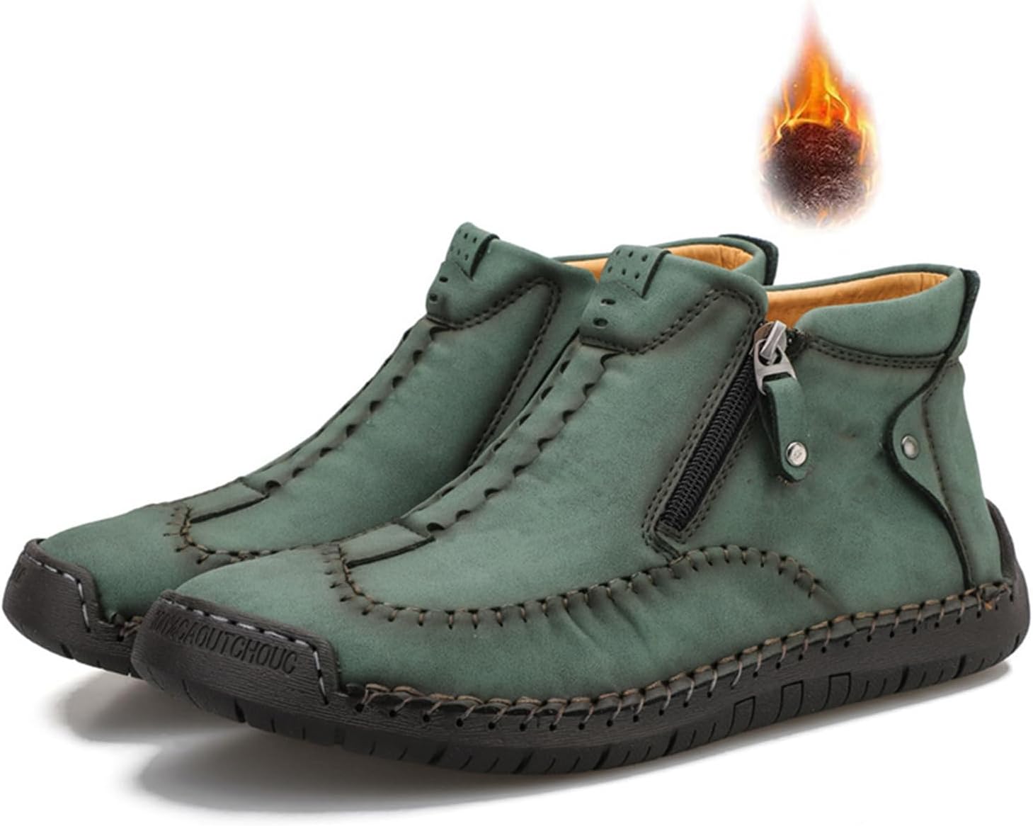 

Мужские повседневные ботинки-чукка на щиколотке, ручной работы, с меховой подкладкой, округлый носок, молния, средний верх, противоскользящие, походные ботинки на щиколотке, наружные высокие ботинки для вождения и прогулок Eggdk, зеленый