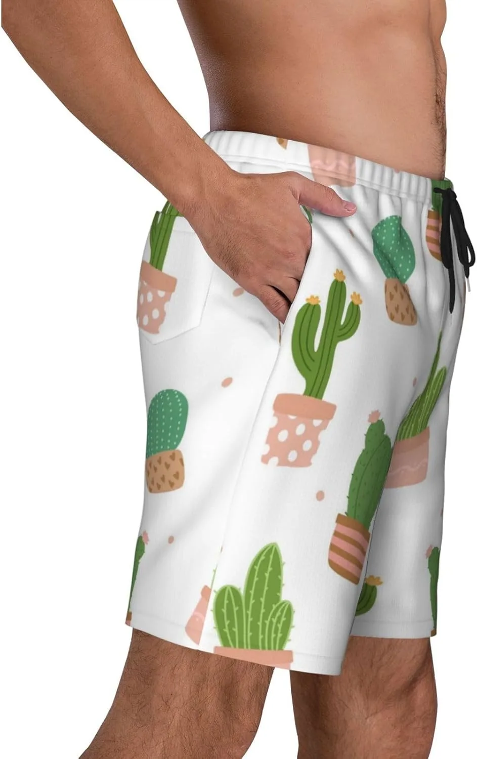 Мужские пляжные шорты Cactus, мужские плавки, шорты для плавания с карманами, купальники Generic, черный — фото 3