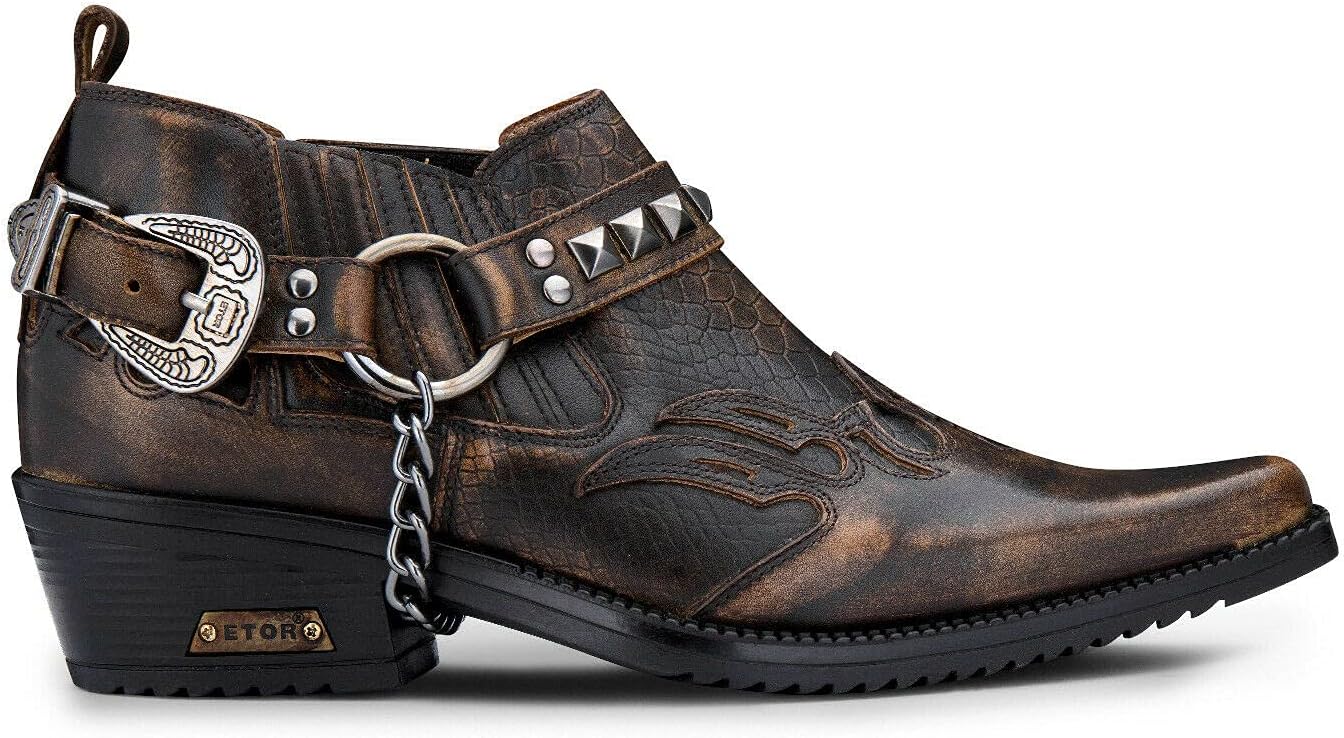 

Мужские кожаные ковбойские танцевальные туфли с металлической пряжкой, крокодиловый узор, кубинский каблук, байкерские шипы, панк, винглпикеры, стиль вестерн Infinity Leather, Bronze