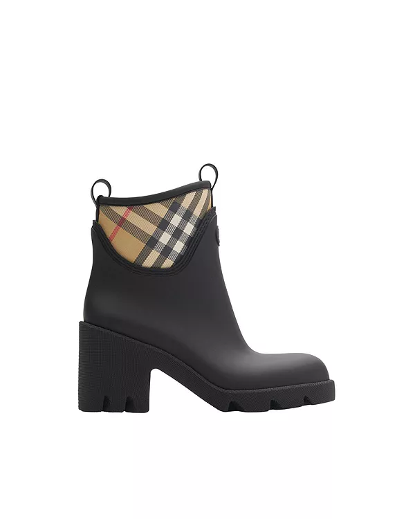Женские резиновые сапоги на низком каблуке с рисунком болотной породы Burberry, черный