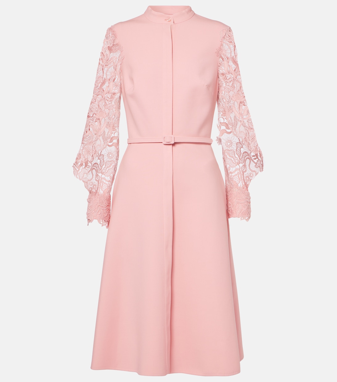 

Платье миди из смесовой шерсти с отделкой гипюровым кружевом Oscar de la Renta, Tea Rose