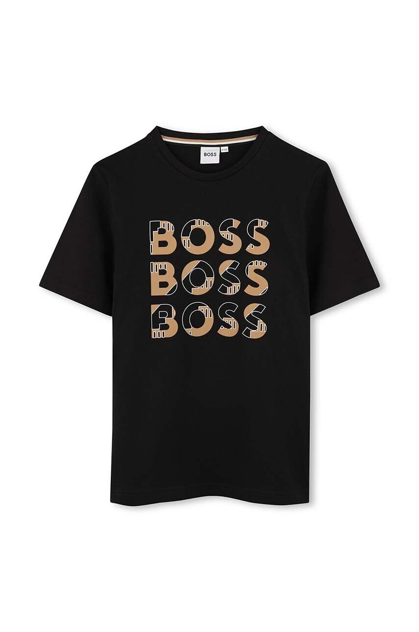 

Детская хлопковая футболка BOSS, черный