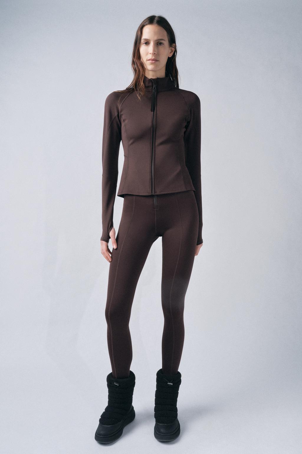 

Леггинсы с термослойной молнией ZARA, коричневый