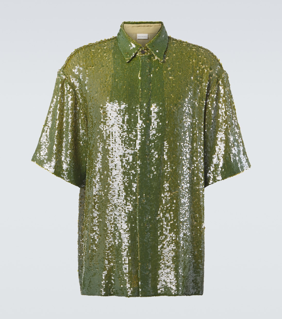 

Блестящая рубашка с пайетками Dries Van Noten, хаки