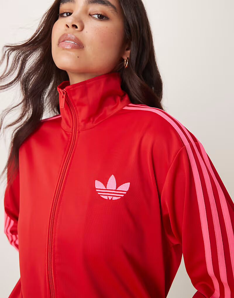Свободный спортивный топ Adidas Originals Firebird в красном и розовом цвете — фото 2
