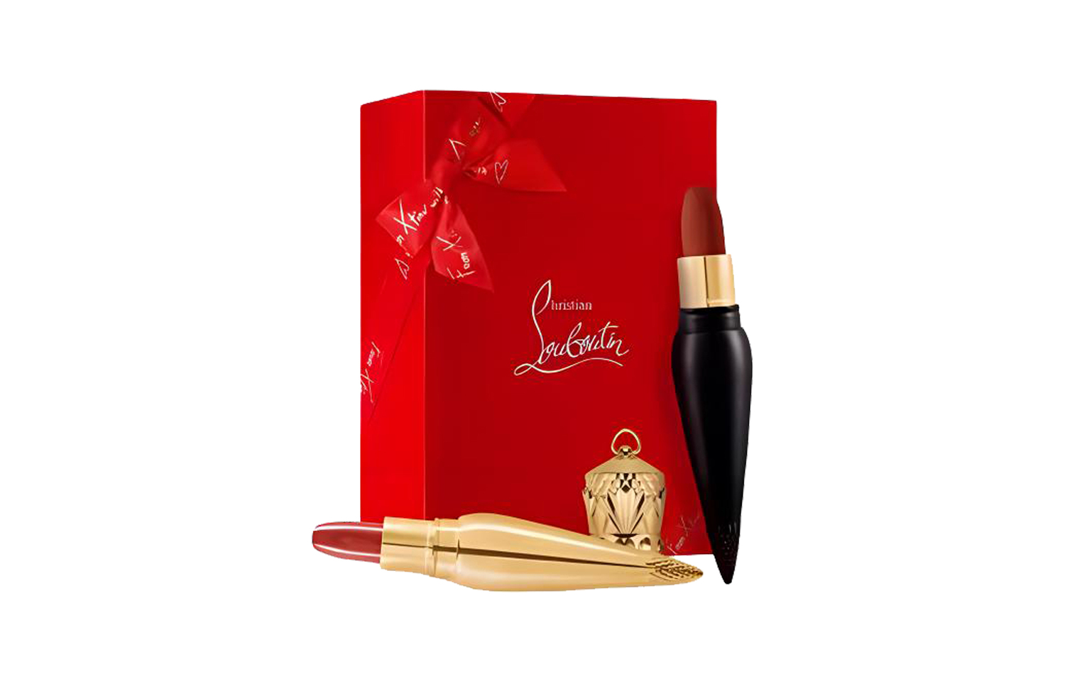 Набор CL Queen Scepter подарочный: помада и бальзам для губ Carrot Stick дуэт, матовая Christian Louboutin, Soft черный Tube #001M Platinum красный+Hydrating золотой Tube #385 Bubble белый Tea — фото 3