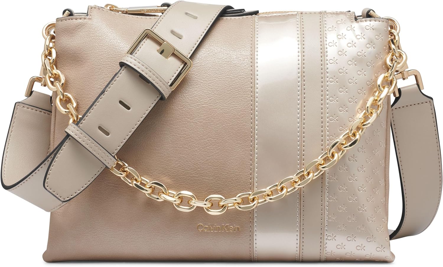 

Женская сумка-мессенджер Calvin Klein Rain Triple Compartment Chain Crossbody, Silver Mink