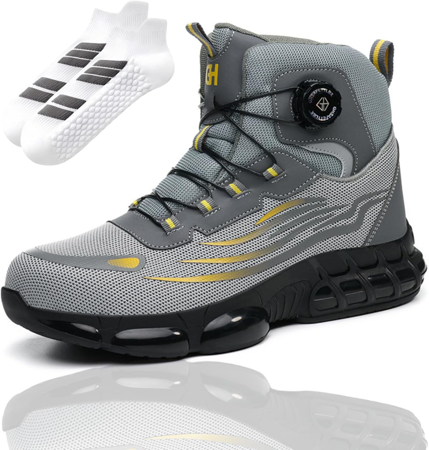 

Улучшенные обувные ботинки с защитой пальцев из стали, высокие ботинки с защитой голеностопа Ufladi, серый