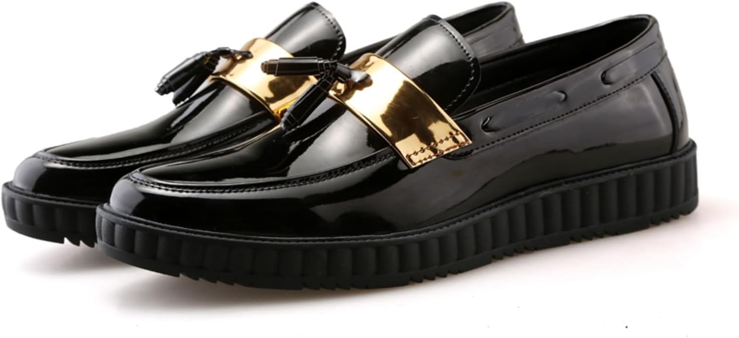 

Мужские модные лоферы Khwfjas на высокой платформе, слипоны с массивным каблуком, лоферы с перегородкой, повседневные удобные туфли с круглым носком и средней платформой, черный